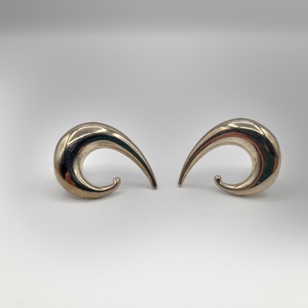 Vintage Silver Swirl Clip-On Earrings Sculptural Wave Statement